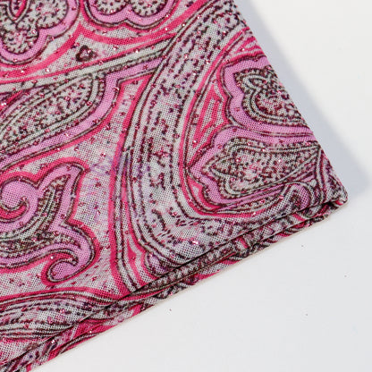 Red Glitter Paisley Power Mesh Fabric
