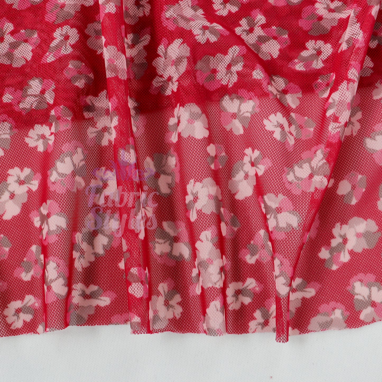 Red Ditsy Floral Power Mesh Fabric
