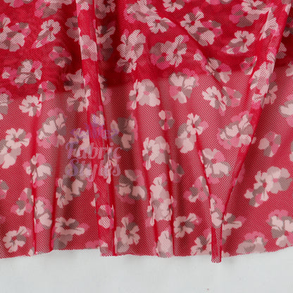 Red Ditsy Floral Power Mesh Fabric