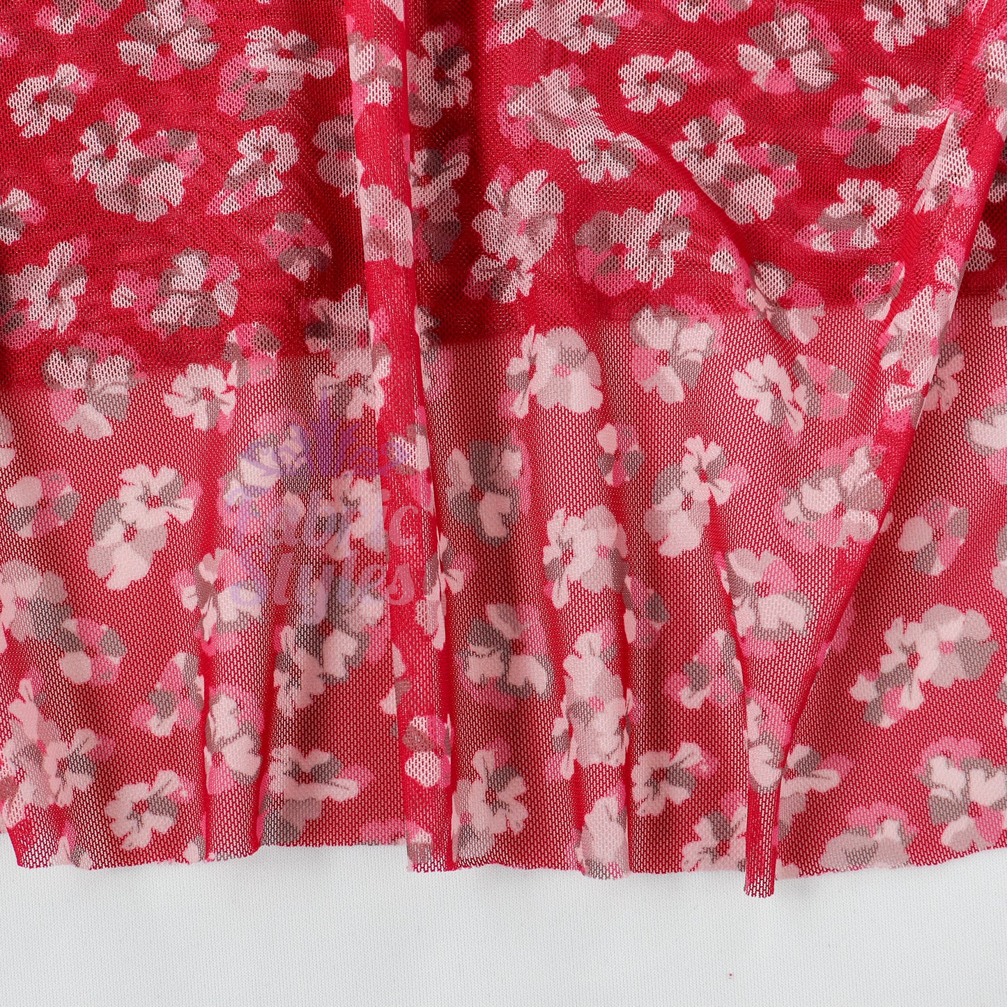 Red Ditsy Floral Power Mesh Fabric