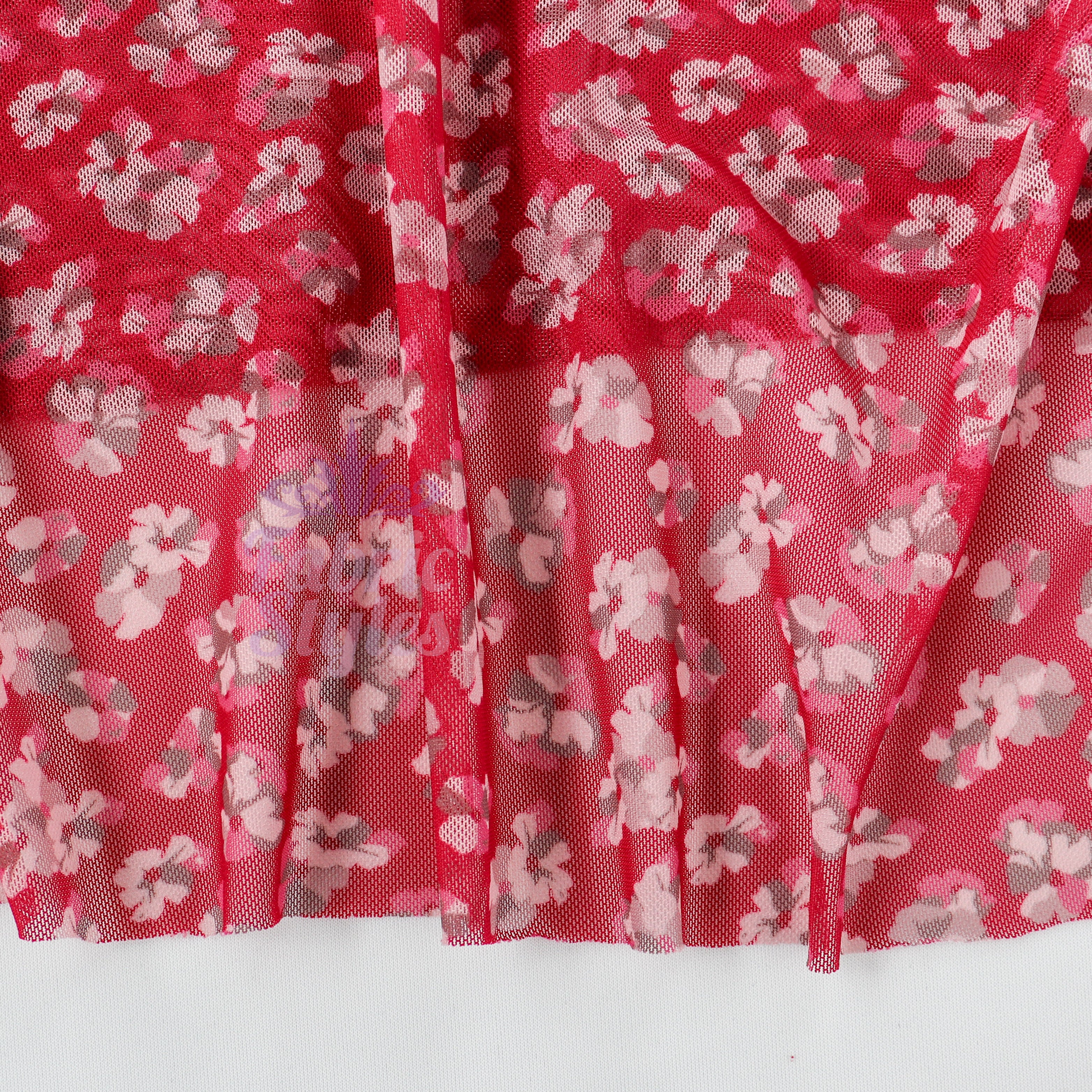 Red Ditsy Floral Power Mesh Fabric