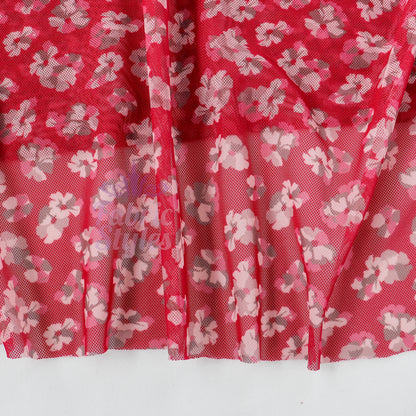Red Ditsy Floral Power Mesh Fabric
