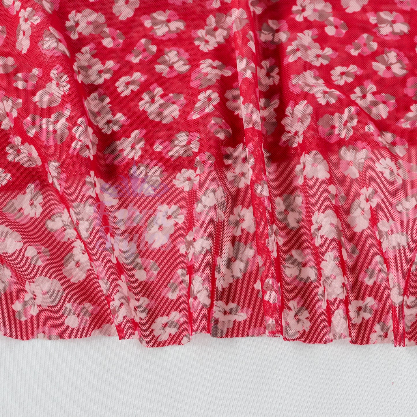 Red Ditsy Floral Power Mesh Fabric