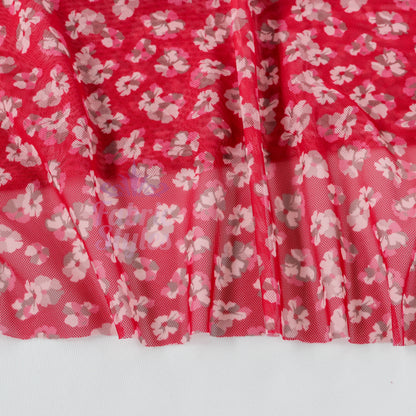 Red Ditsy Floral Power Mesh Fabric