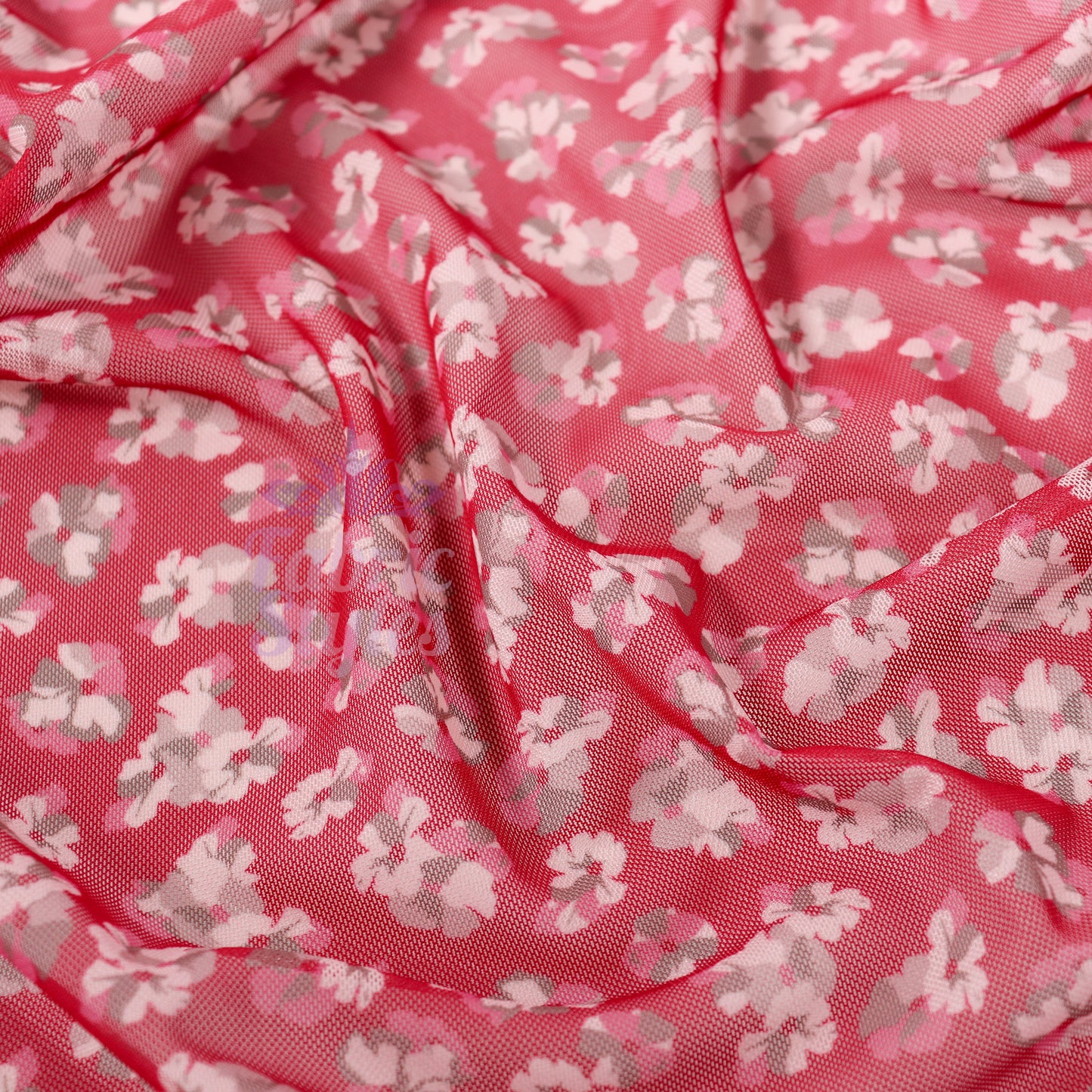 Red Ditsy Floral Power Mesh Fabric