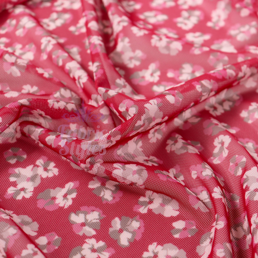 Red Ditsy Floral Power Mesh Fabric