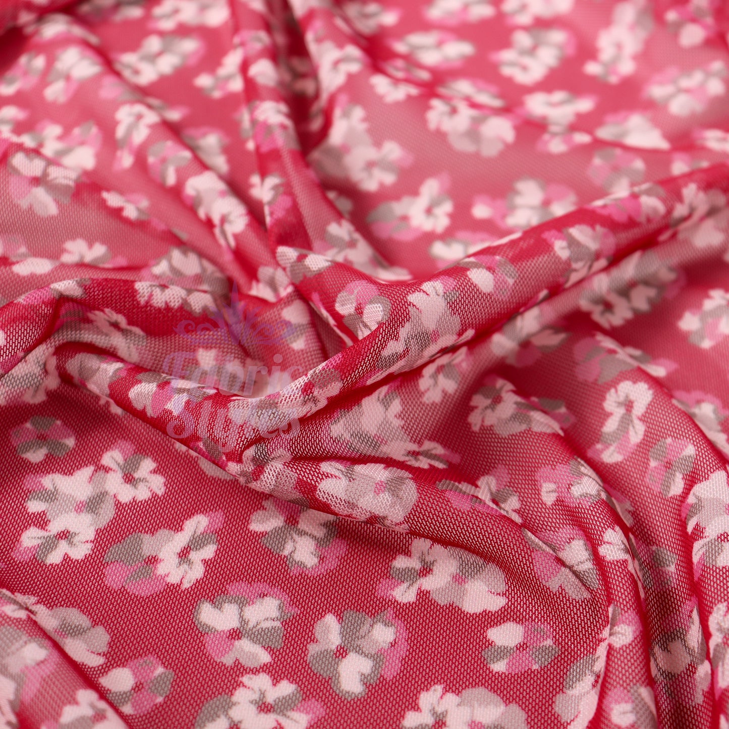 Red Ditsy Floral Power Mesh Fabric