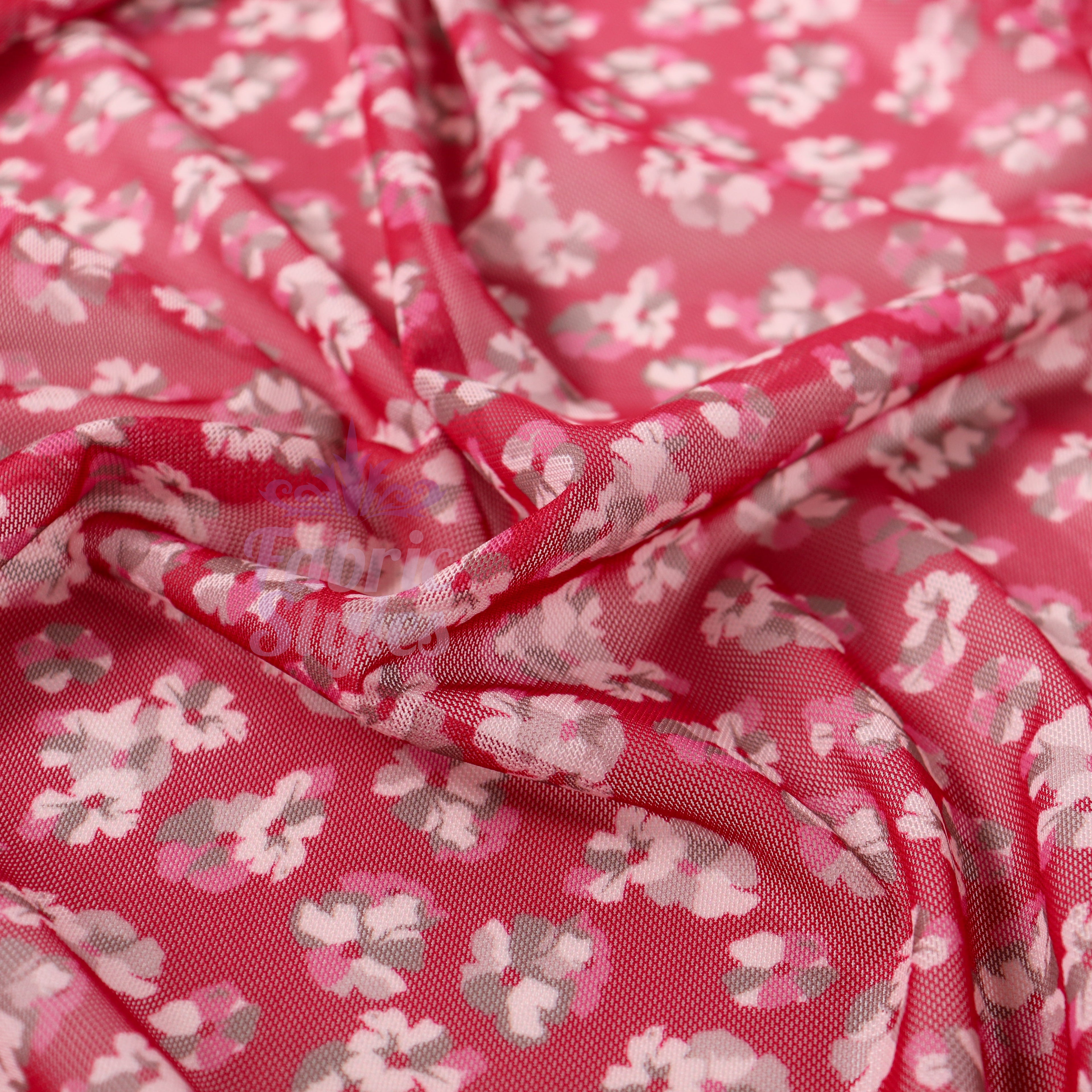 Red Ditsy Floral Power Mesh Fabric