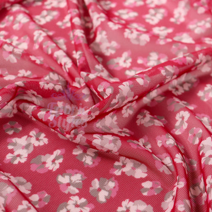 Red Ditsy Floral Power Mesh Fabric
