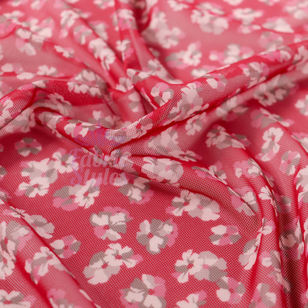 Red Ditsy Floral Power Mesh Fabric