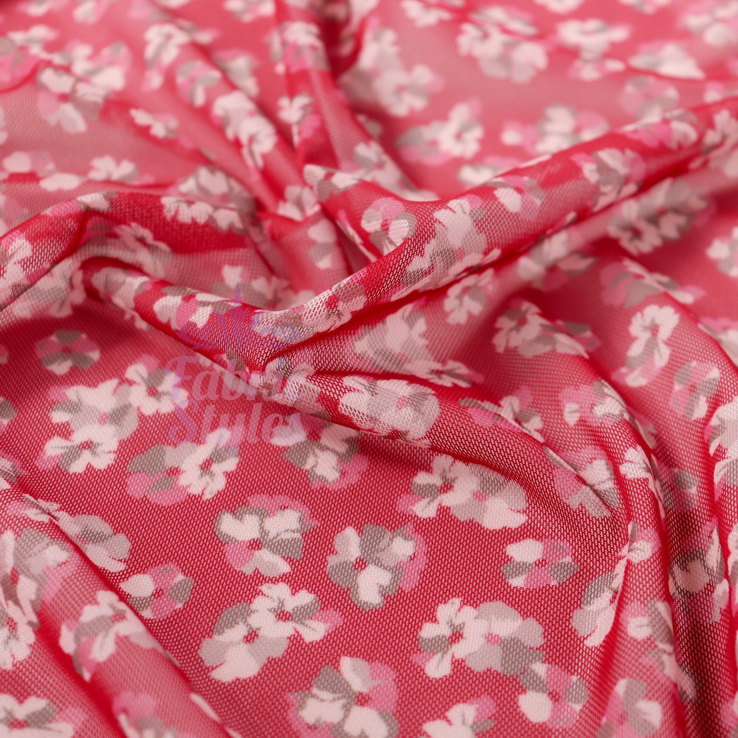 Red Ditsy Floral Power Mesh Fabric