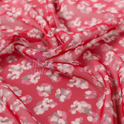 Red Ditsy Floral Power Mesh Fabric