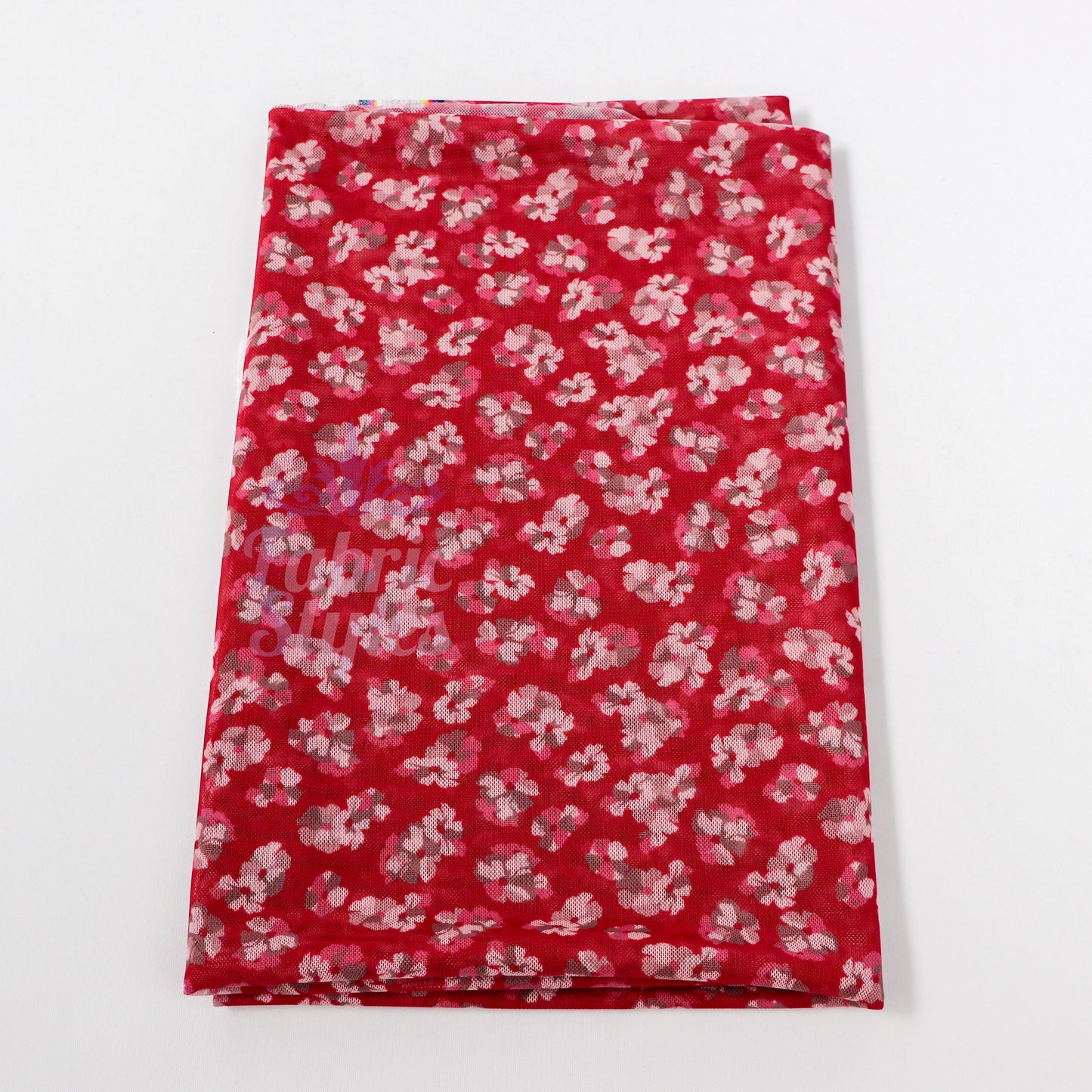 Red Ditsy Floral Power Mesh Fabric