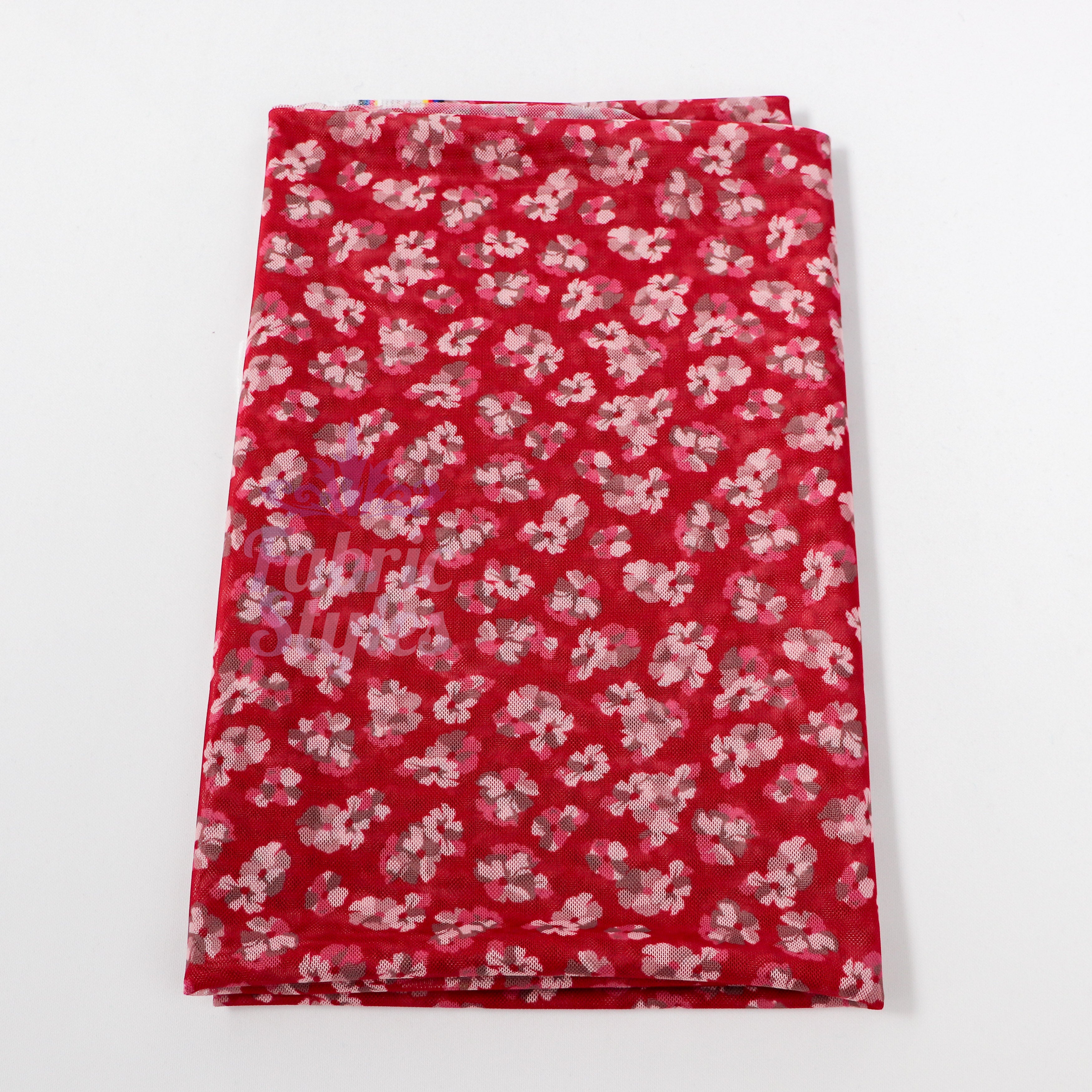 Red Ditsy Floral Power Mesh Fabric