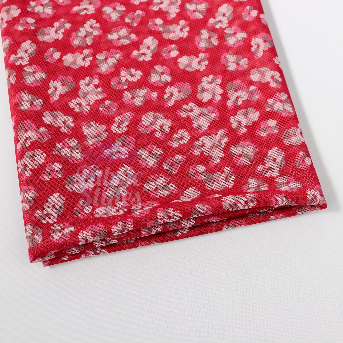 Red Ditsy Floral Power Mesh Fabric