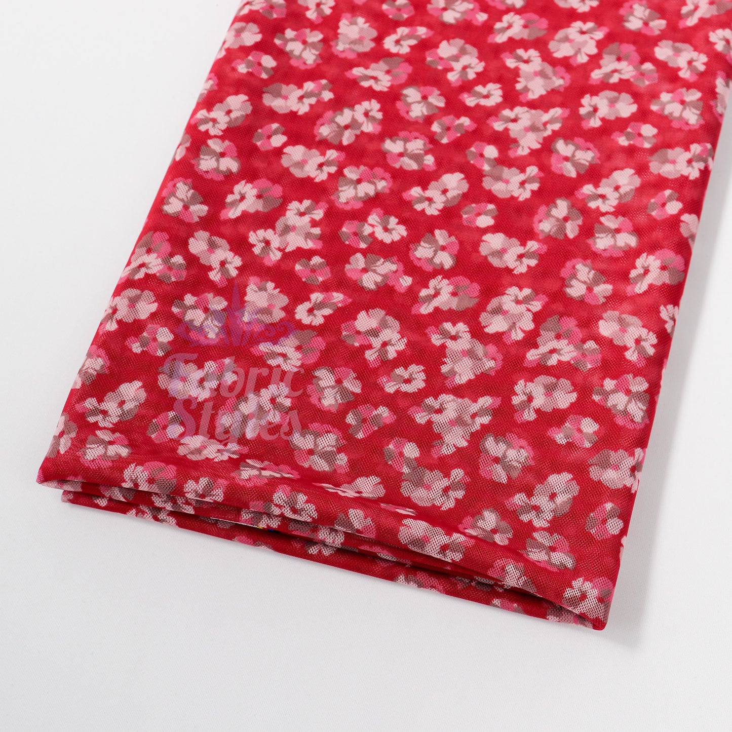 Red Ditsy Floral Power Mesh Fabric