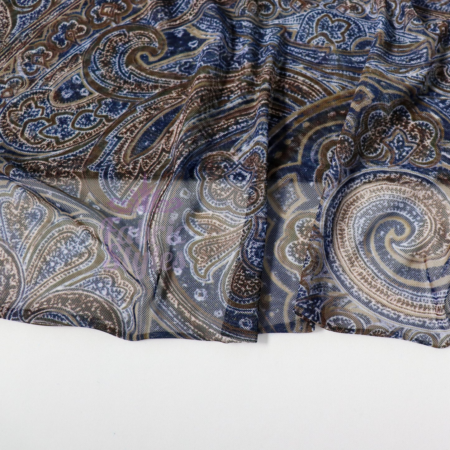 Navy Paisley Power Mesh Fabric