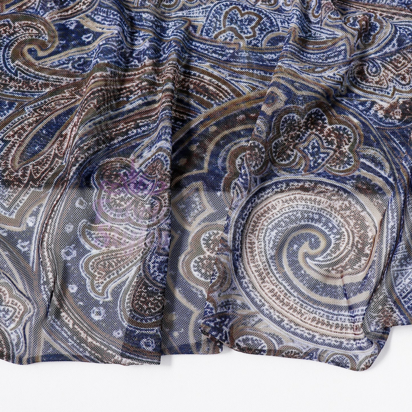 Navy Paisley Power Mesh Fabric