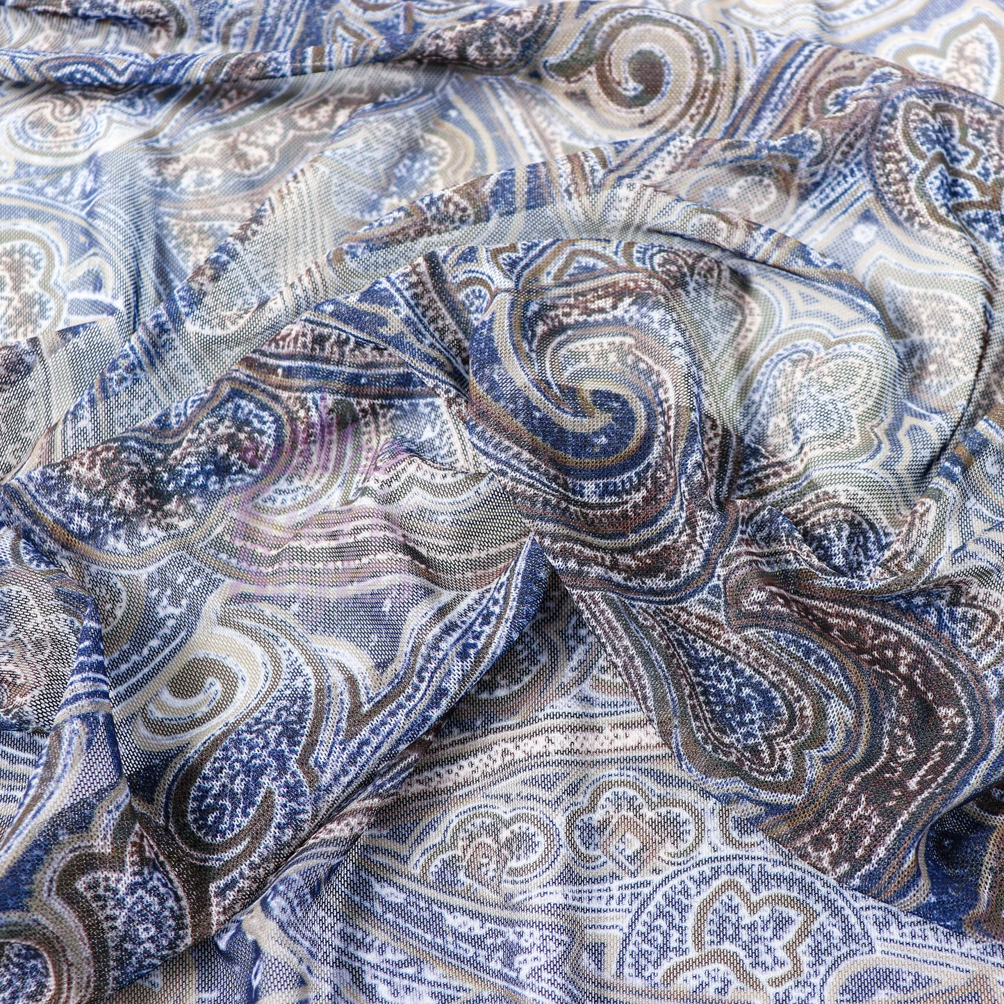 Navy Paisley Power Mesh Fabric