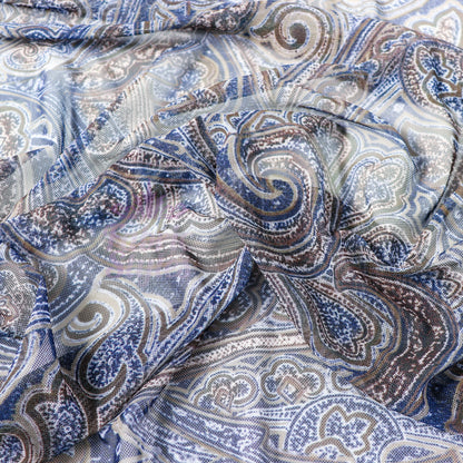 Navy Paisley Power Mesh Fabric