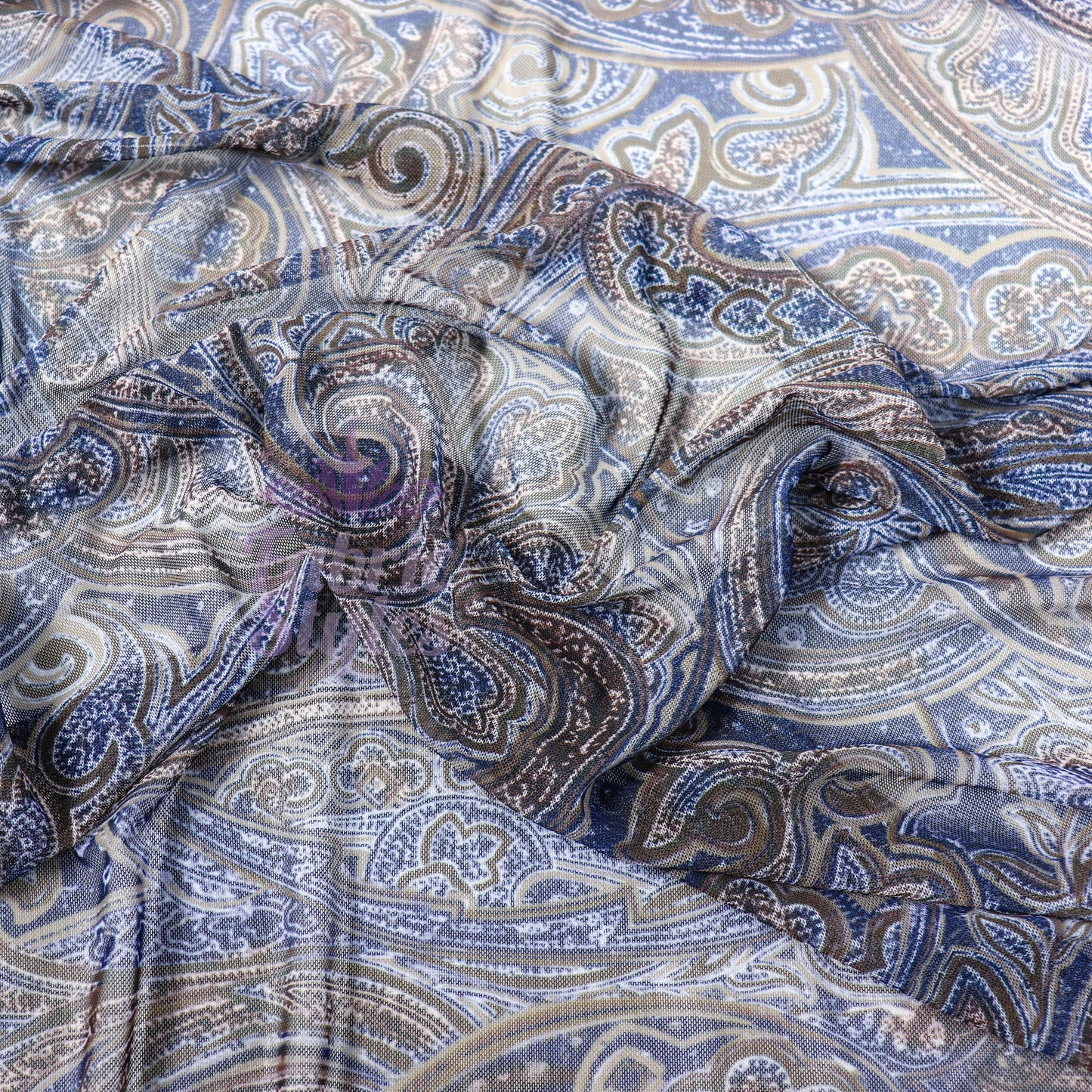 Navy Paisley Power Mesh Fabric