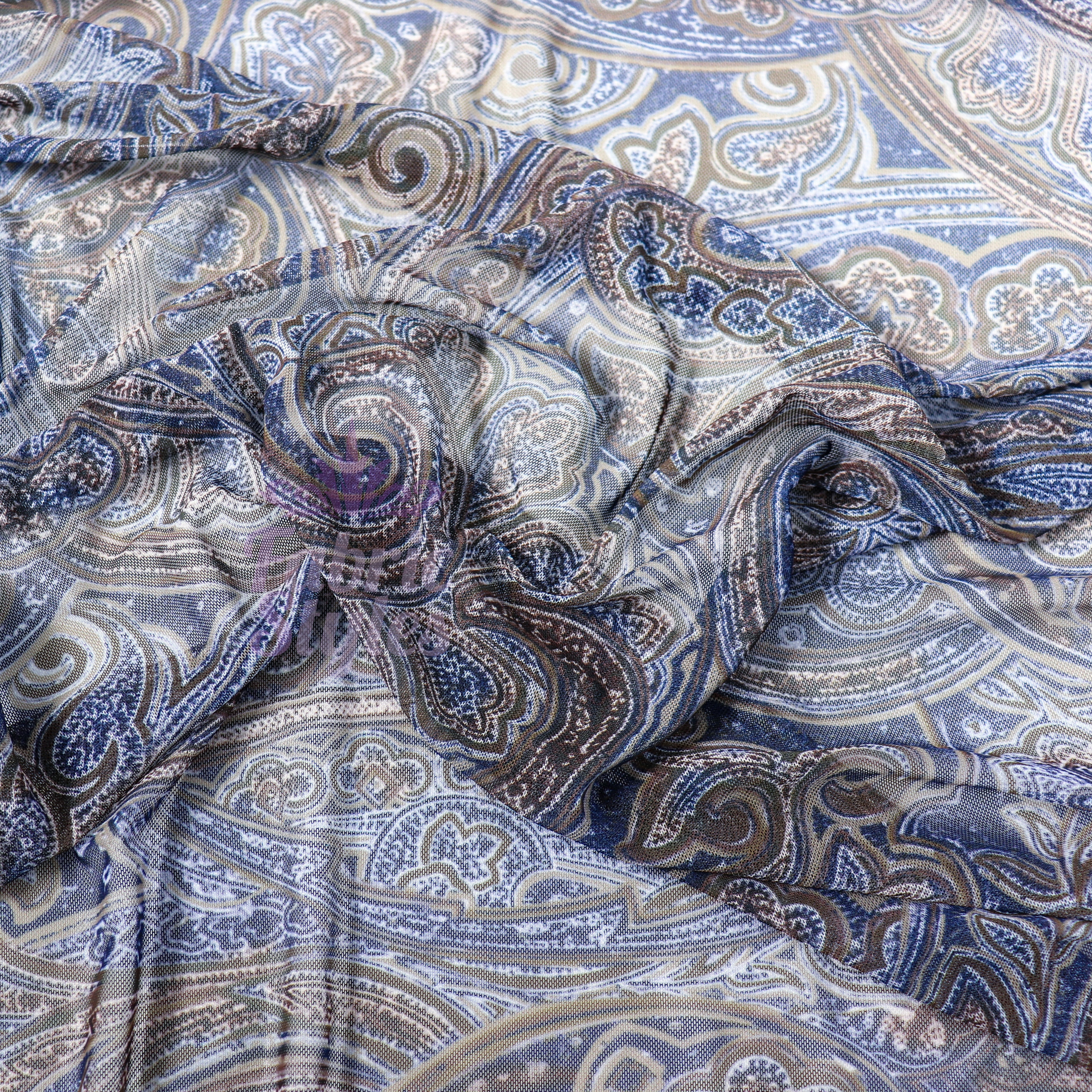 Navy Paisley Power Mesh Fabric