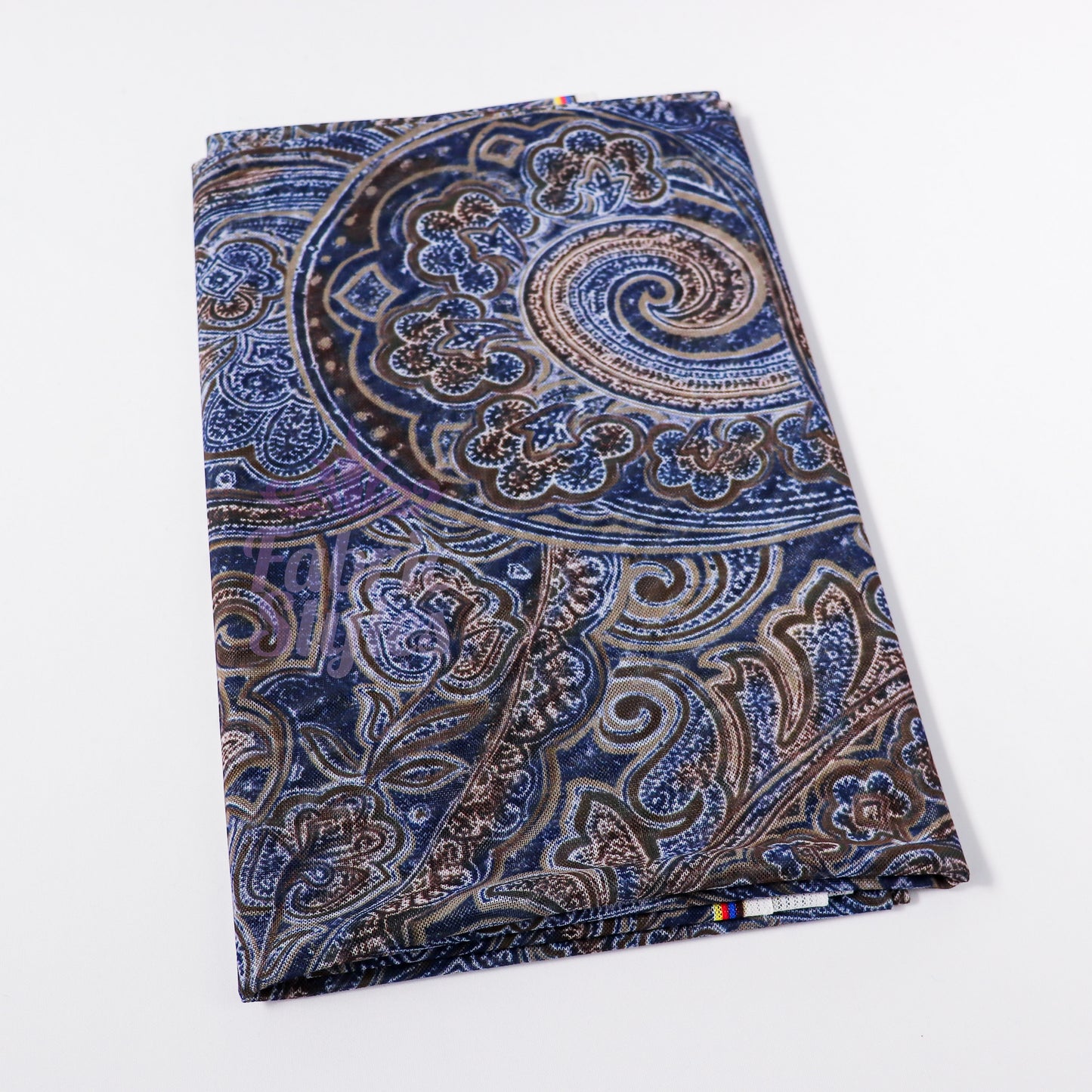 Navy Paisley Power Mesh Fabric