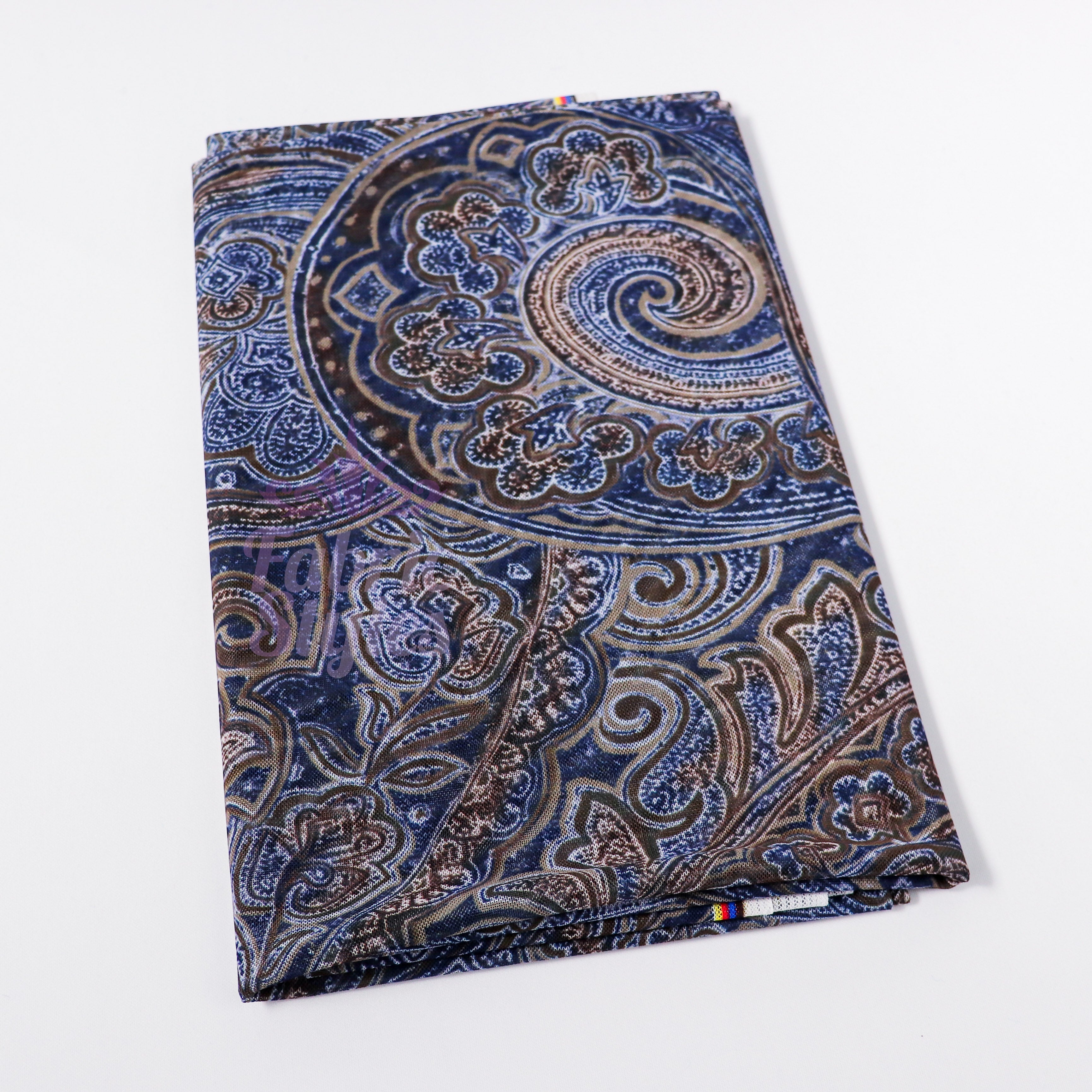 Navy Paisley Power Mesh Fabric