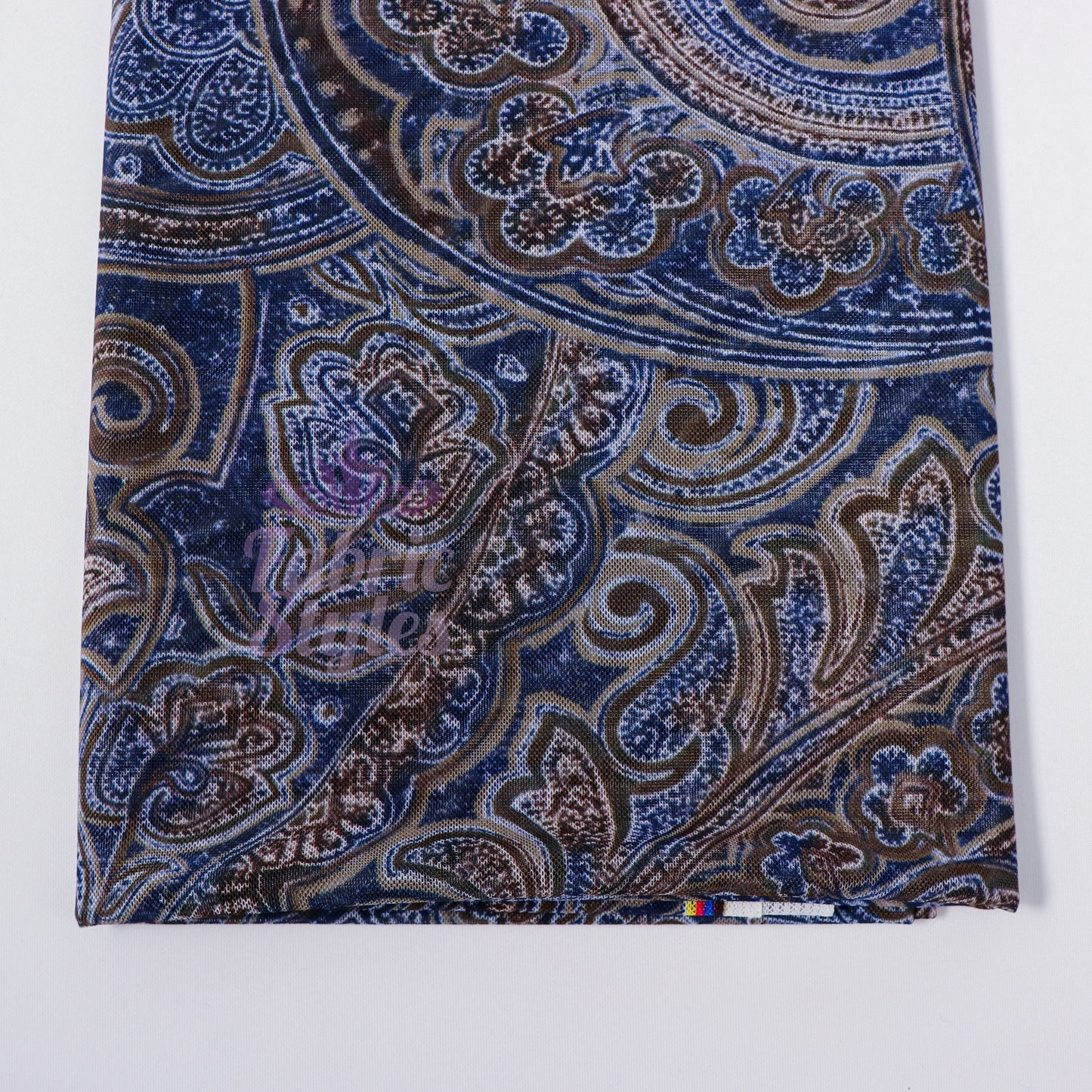 Navy Paisley Power Mesh Fabric