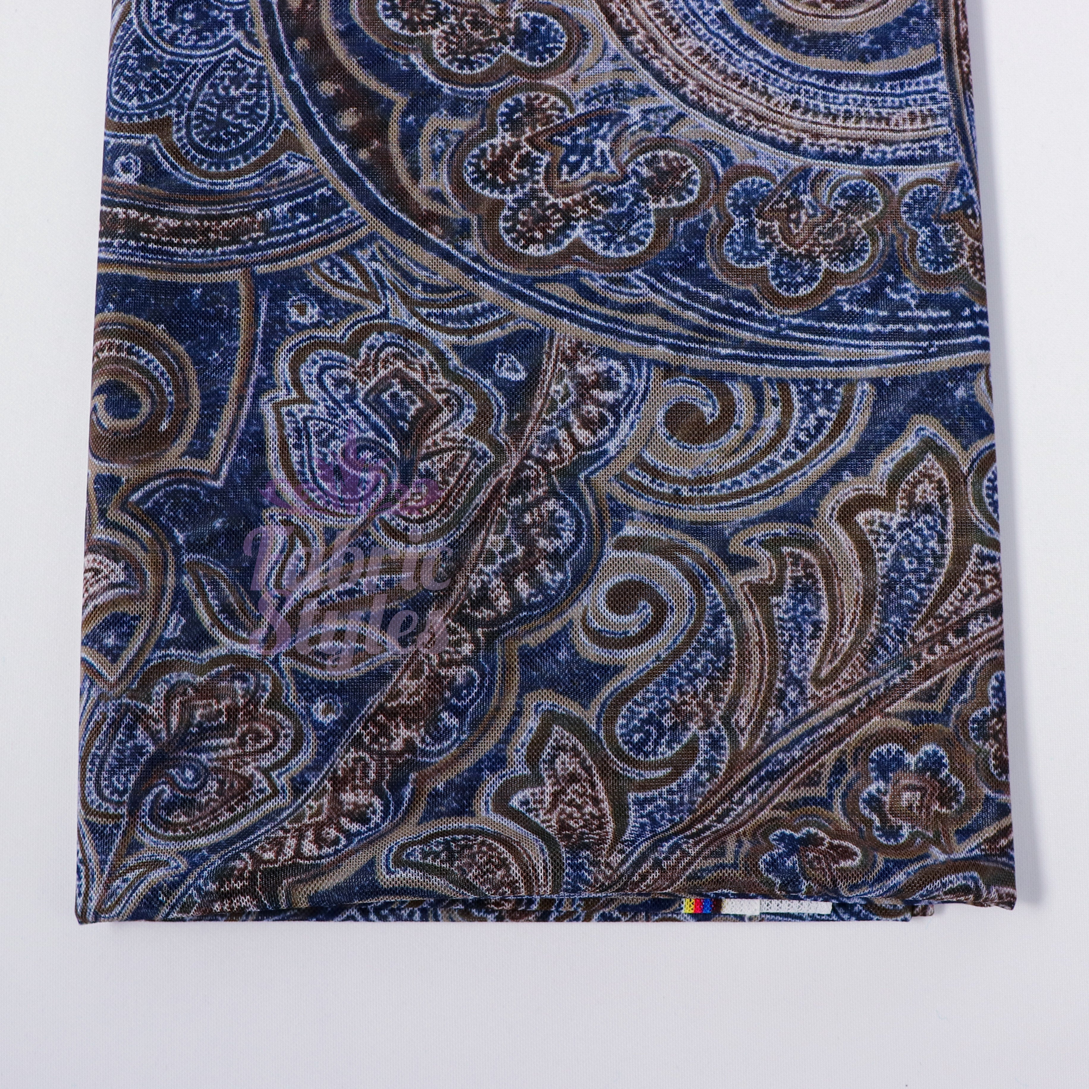Navy Paisley Power Mesh Fabric