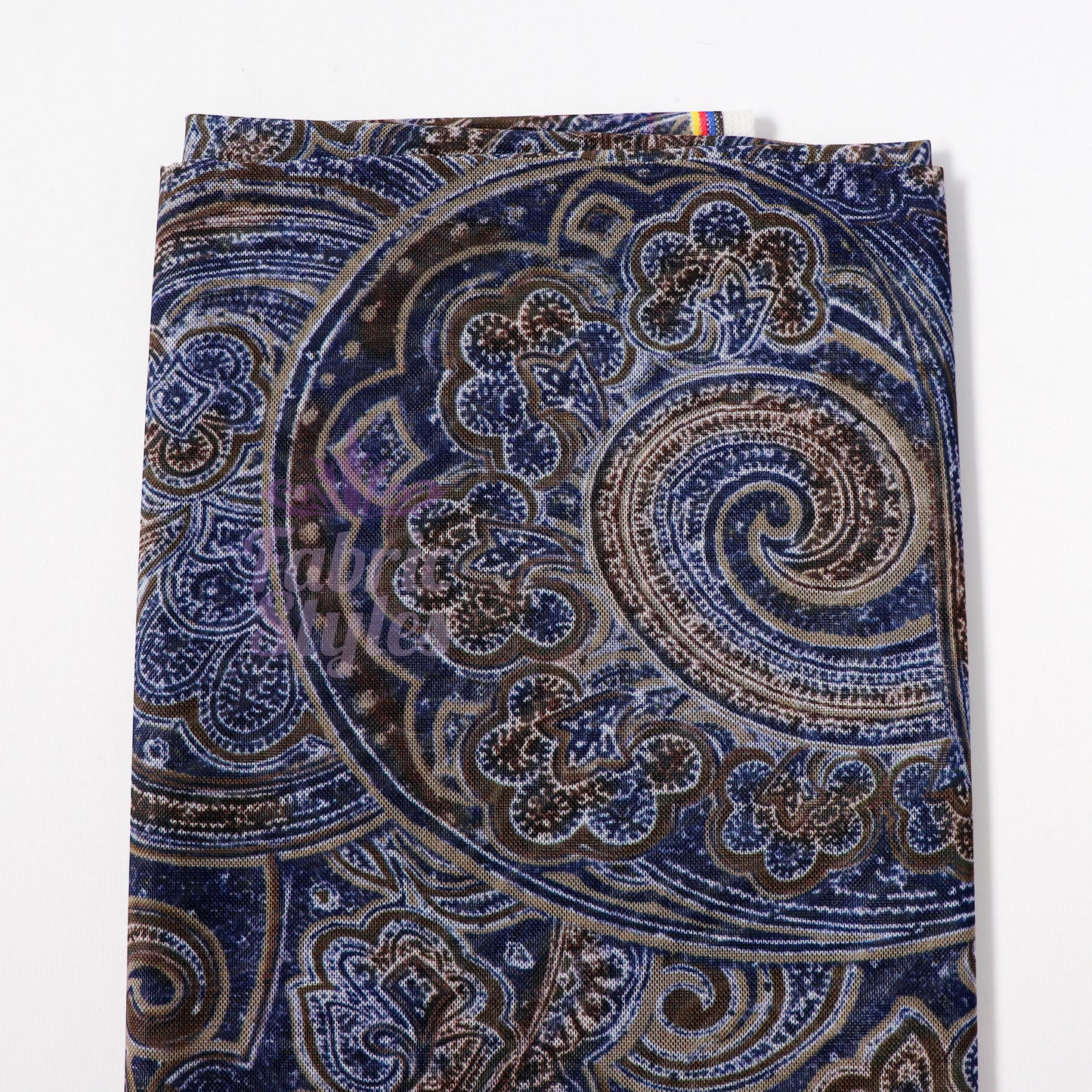 Navy Paisley Power Mesh Fabric