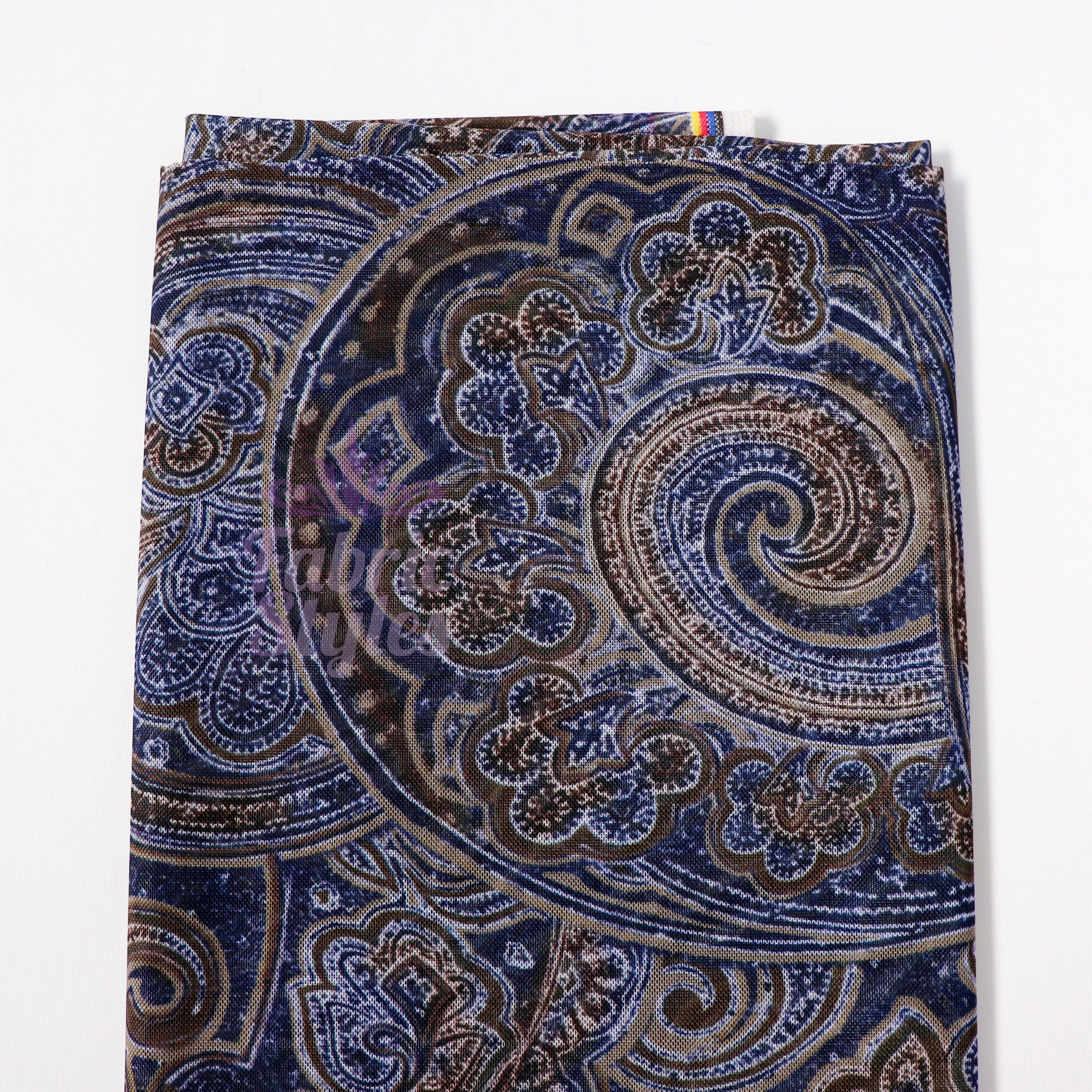 Navy Paisley Power Mesh Fabric
