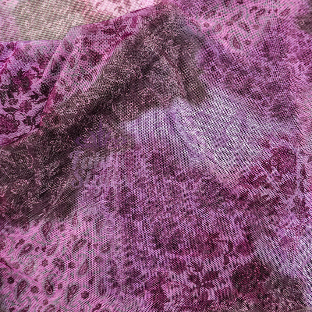 Purple Tie Dye Floral Power Mesh Fabric