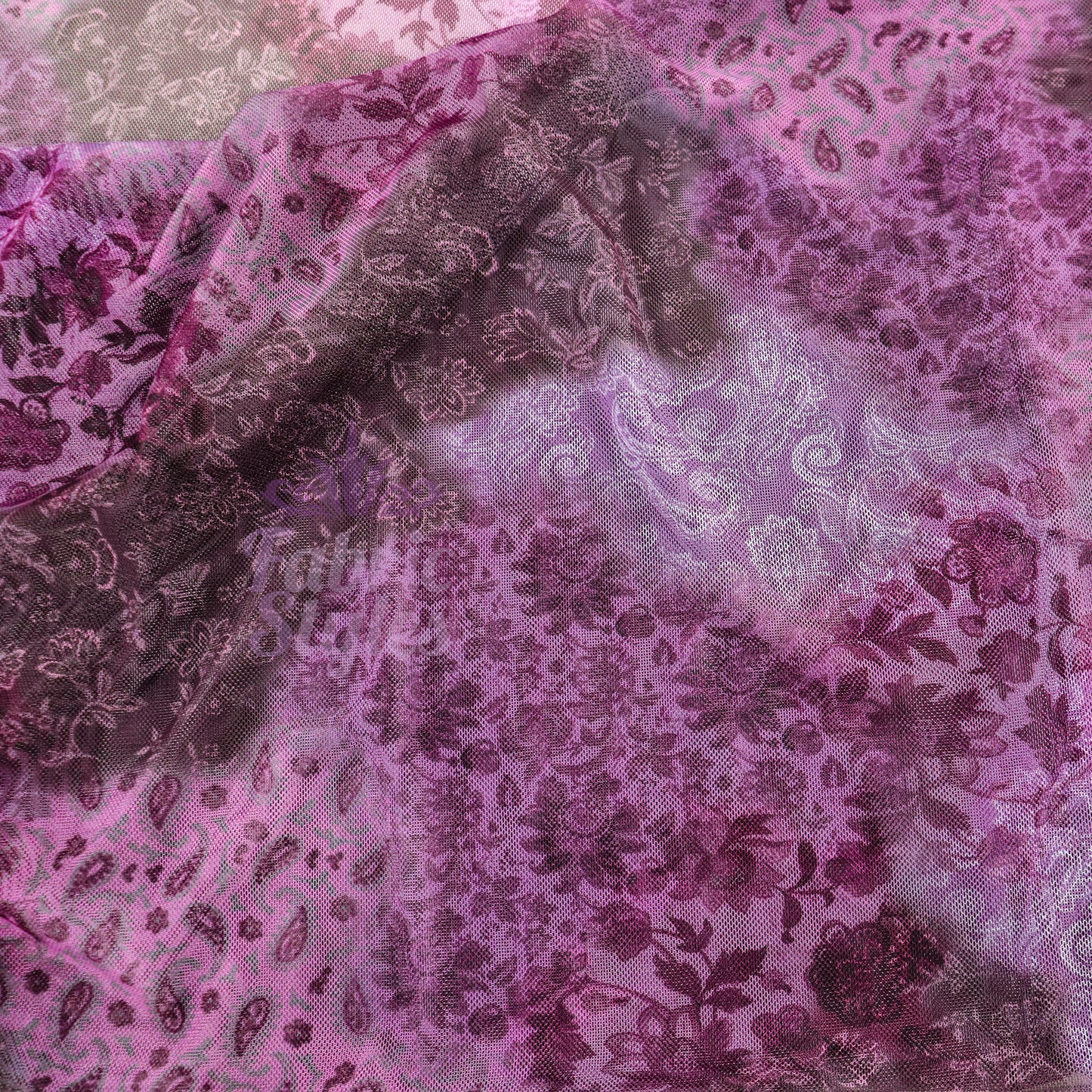 Purple Tie Dye Floral Power Mesh Fabric