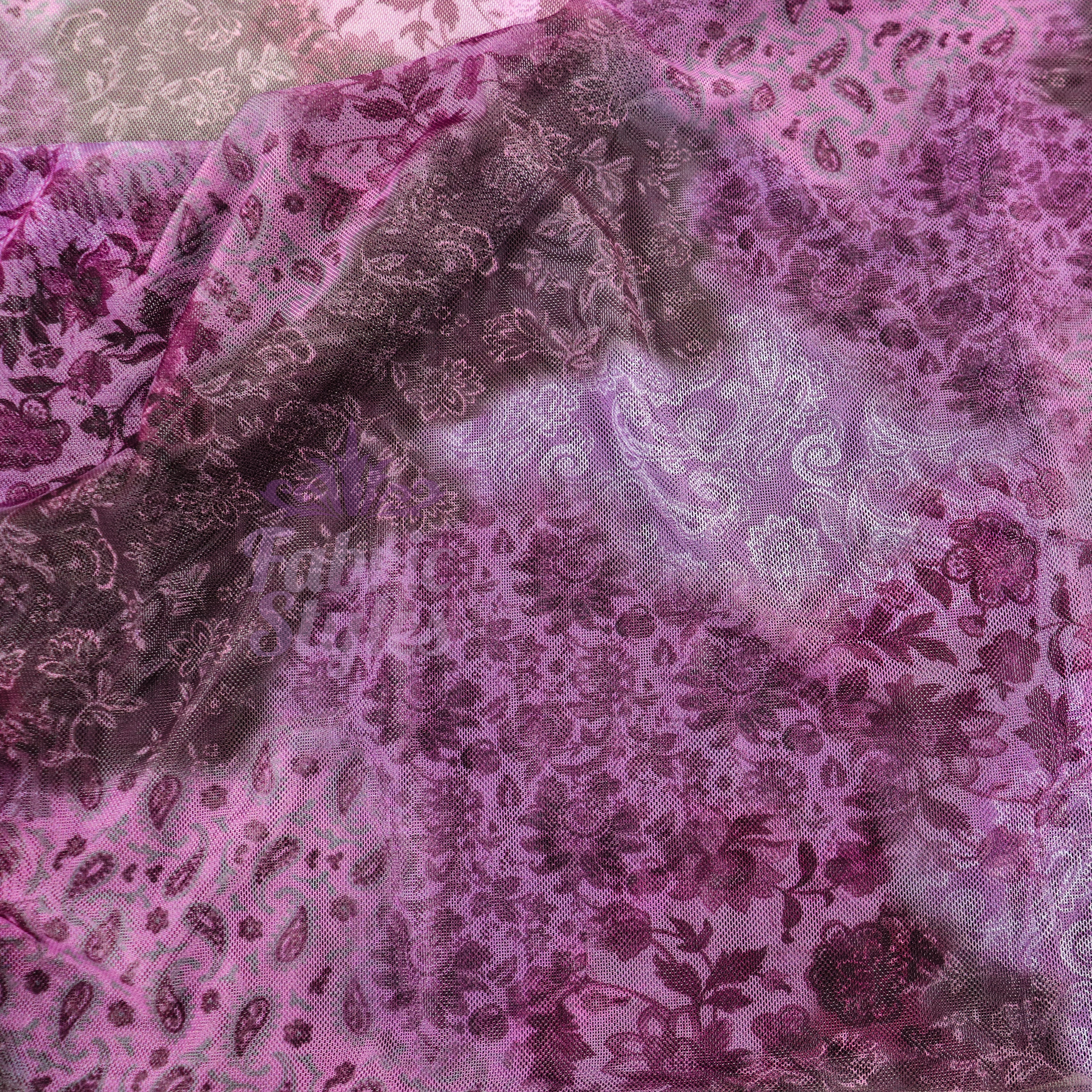 Purple Tie Dye Floral Power Mesh Fabric