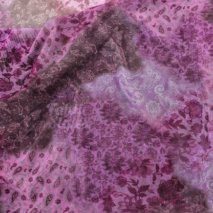 Purple Tie Dye Floral Power Mesh Fabric