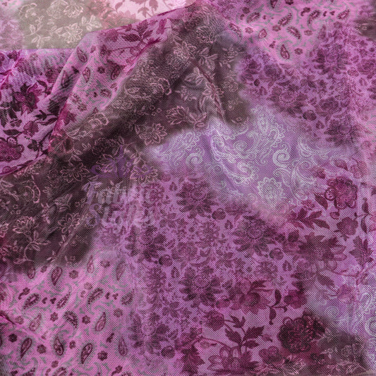 Purple Tie Dye Floral Power Mesh Fabric