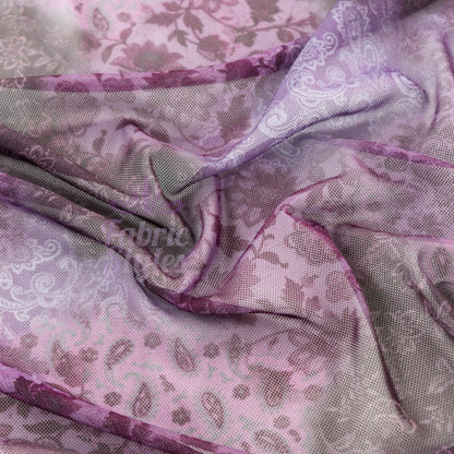 Purple Tie Dye Floral Power Mesh Fabric