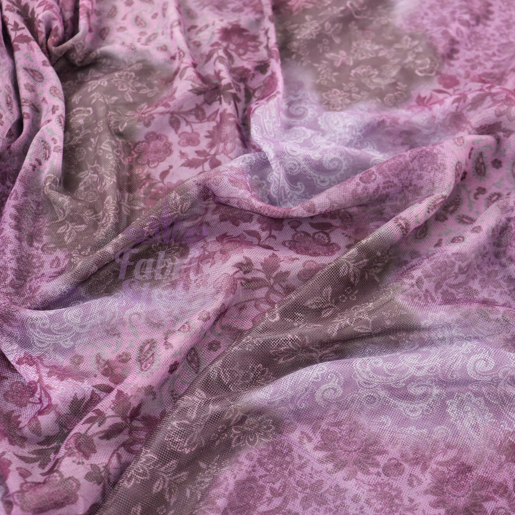 Purple Tie Dye Floral Power Mesh Fabric