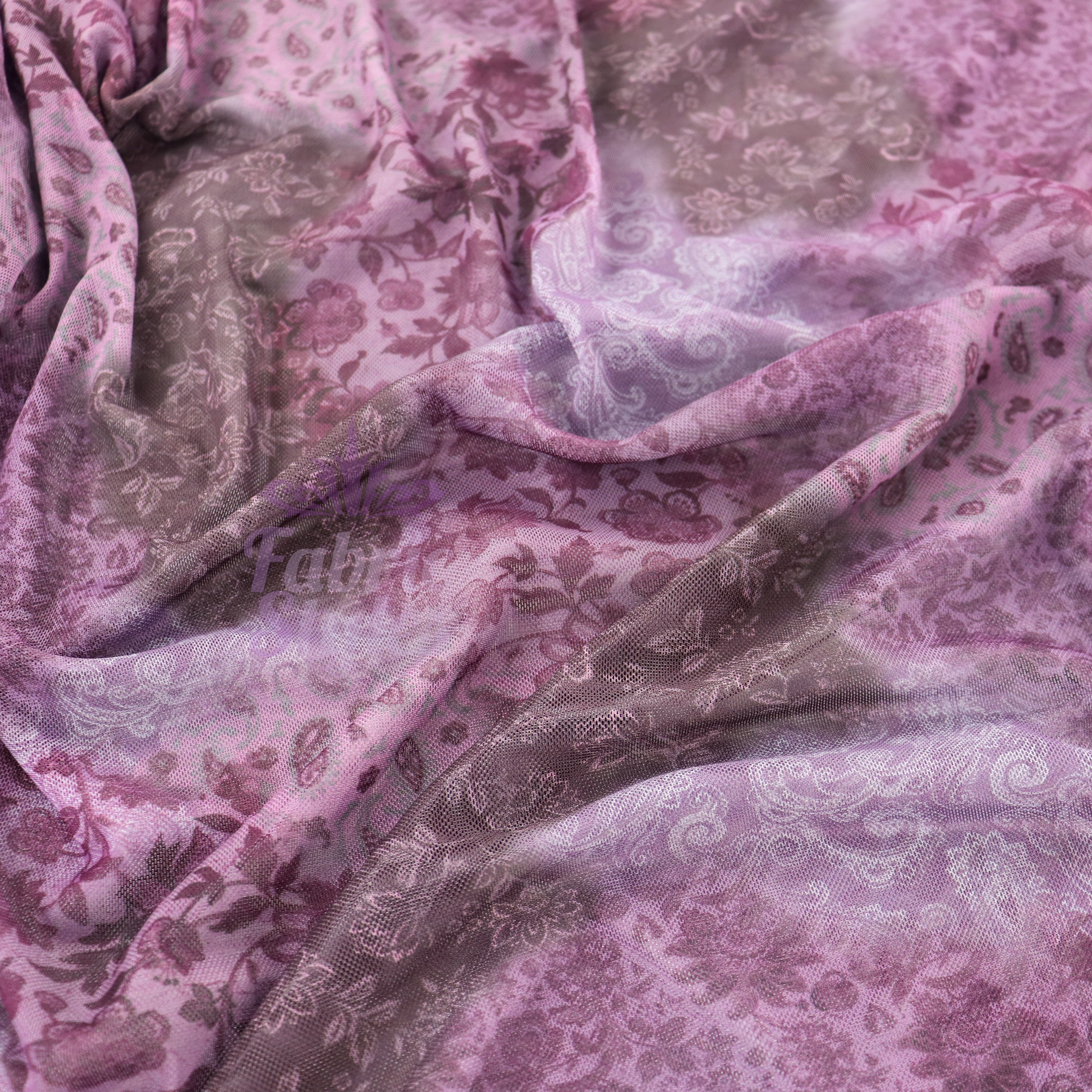 Purple Tie Dye Floral Power Mesh Fabric