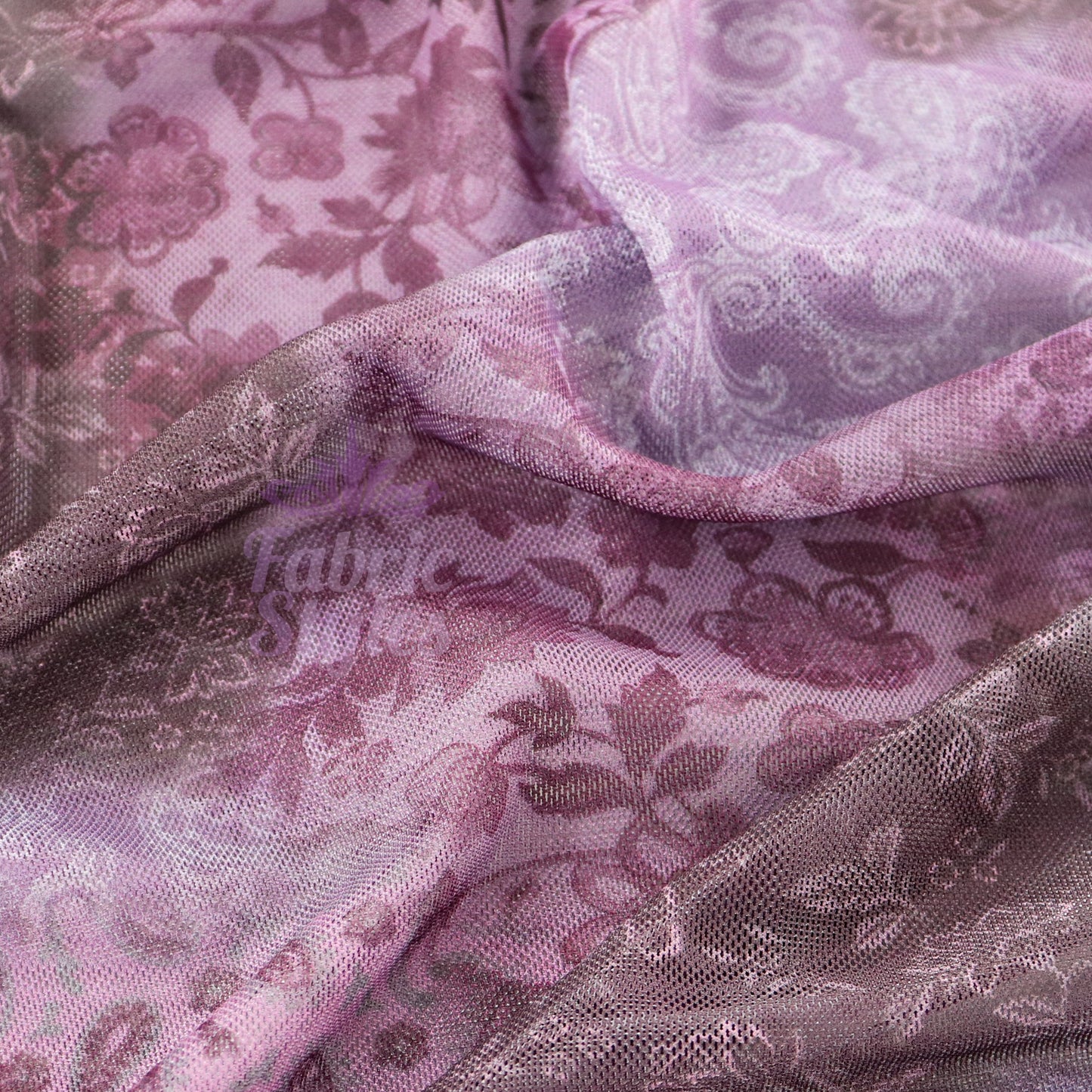 Purple Tie Dye Floral Power Mesh Fabric
