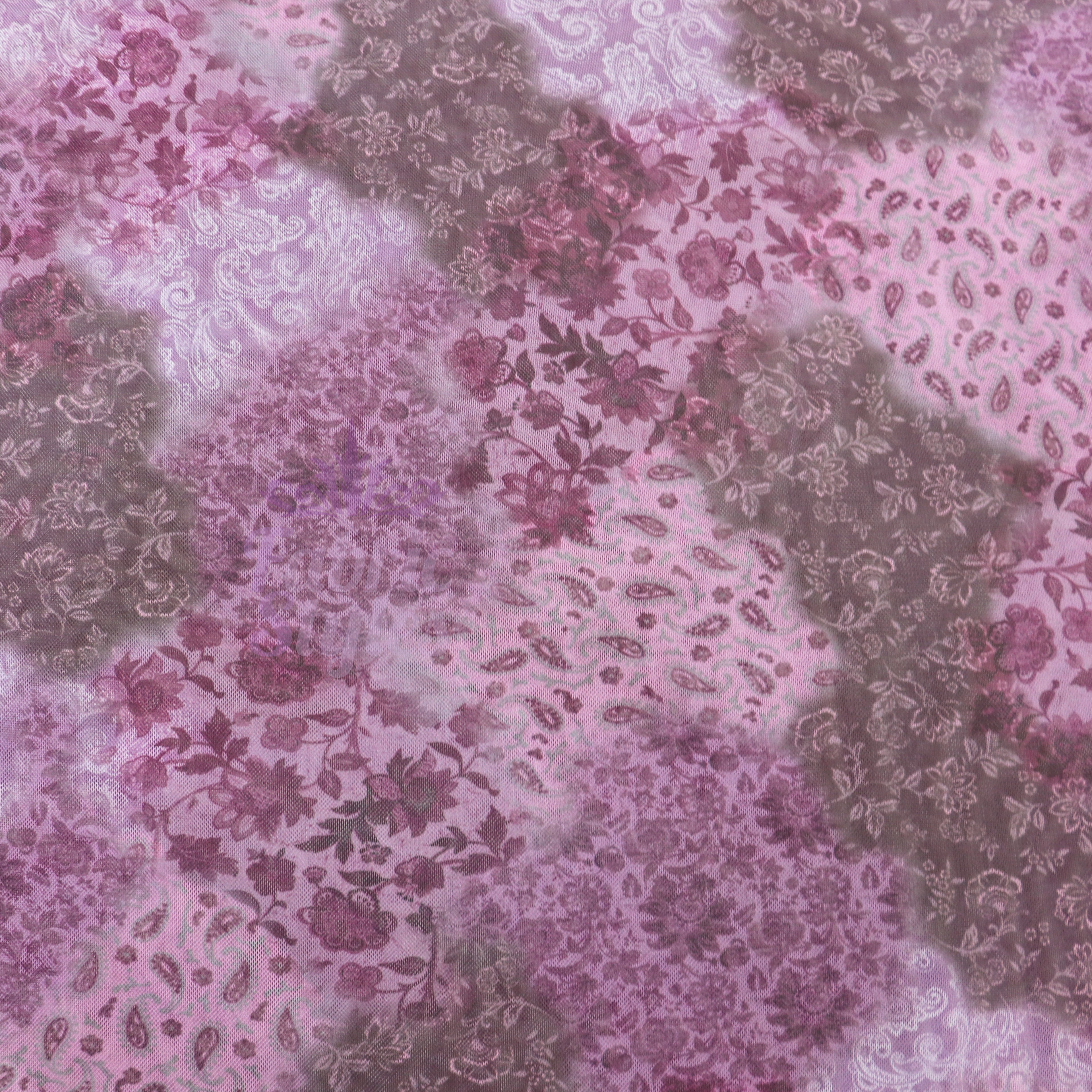 Purple Tie Dye Floral Power Mesh Fabric