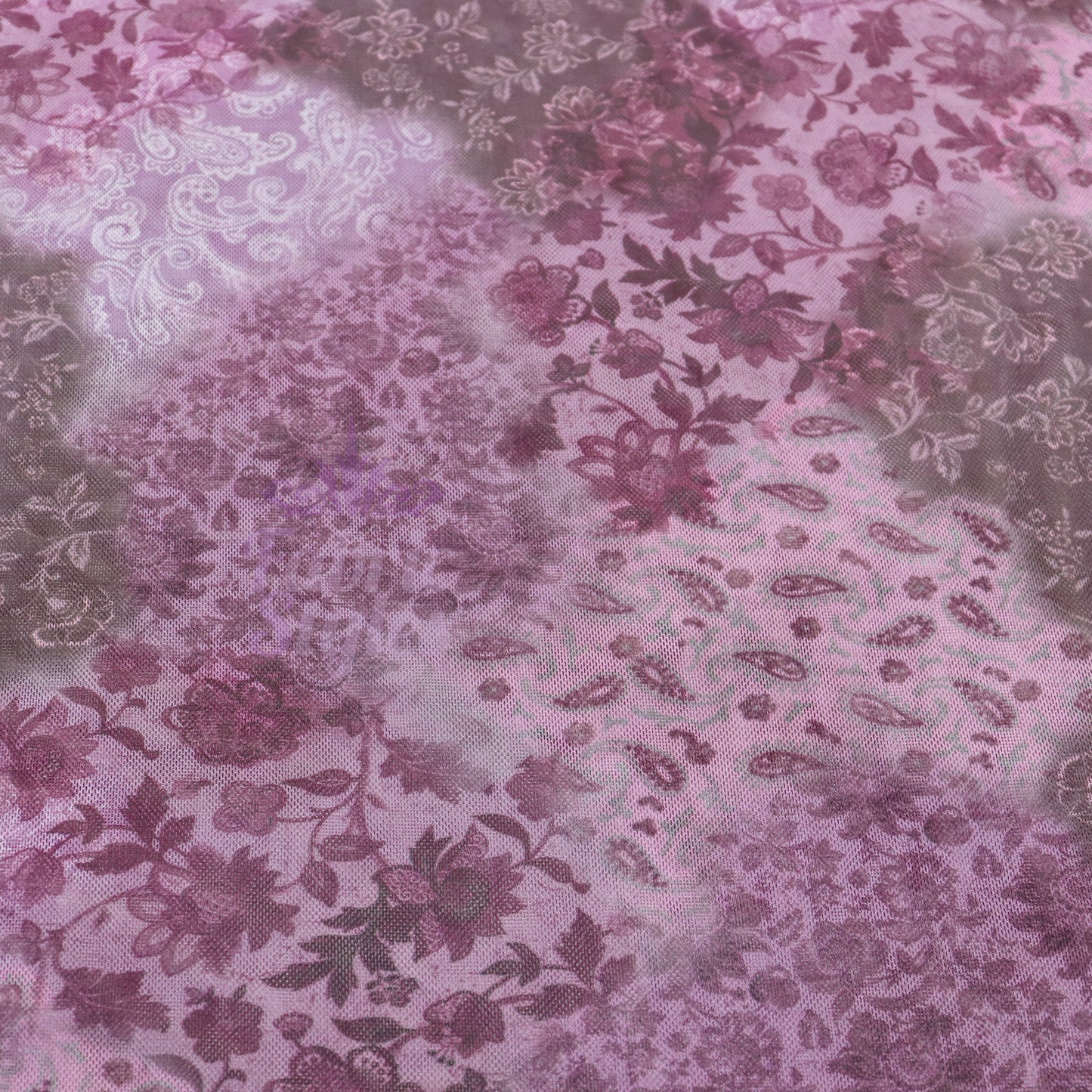 Purple Tie Dye Floral Power Mesh Fabric