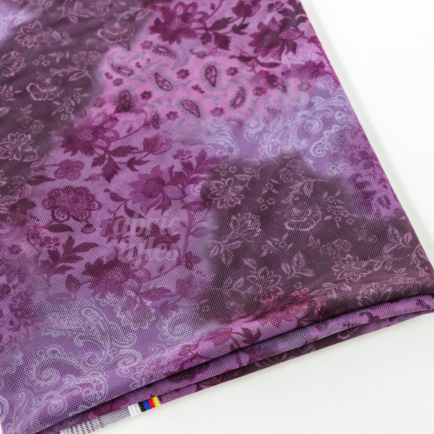Purple Tie Dye Floral Power Mesh Fabric