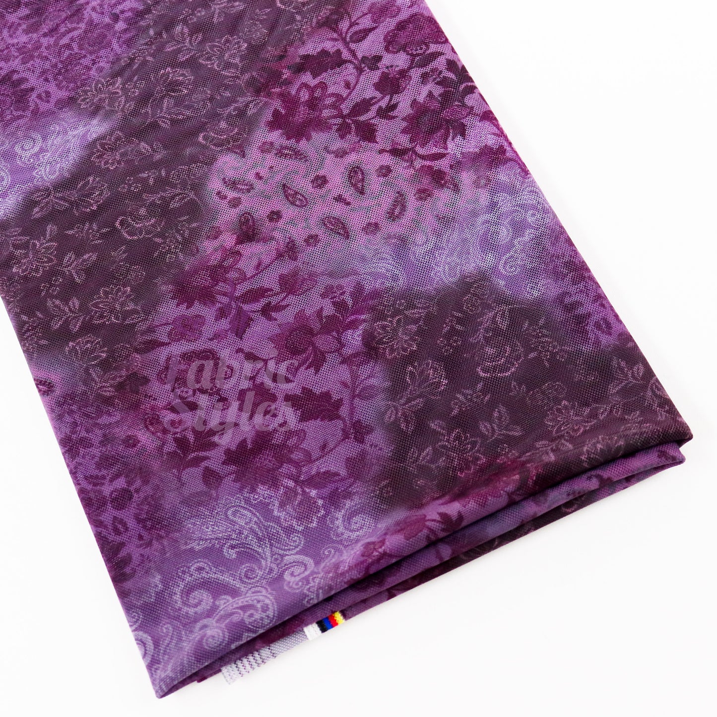 Purple Tie Dye Floral Power Mesh Fabric