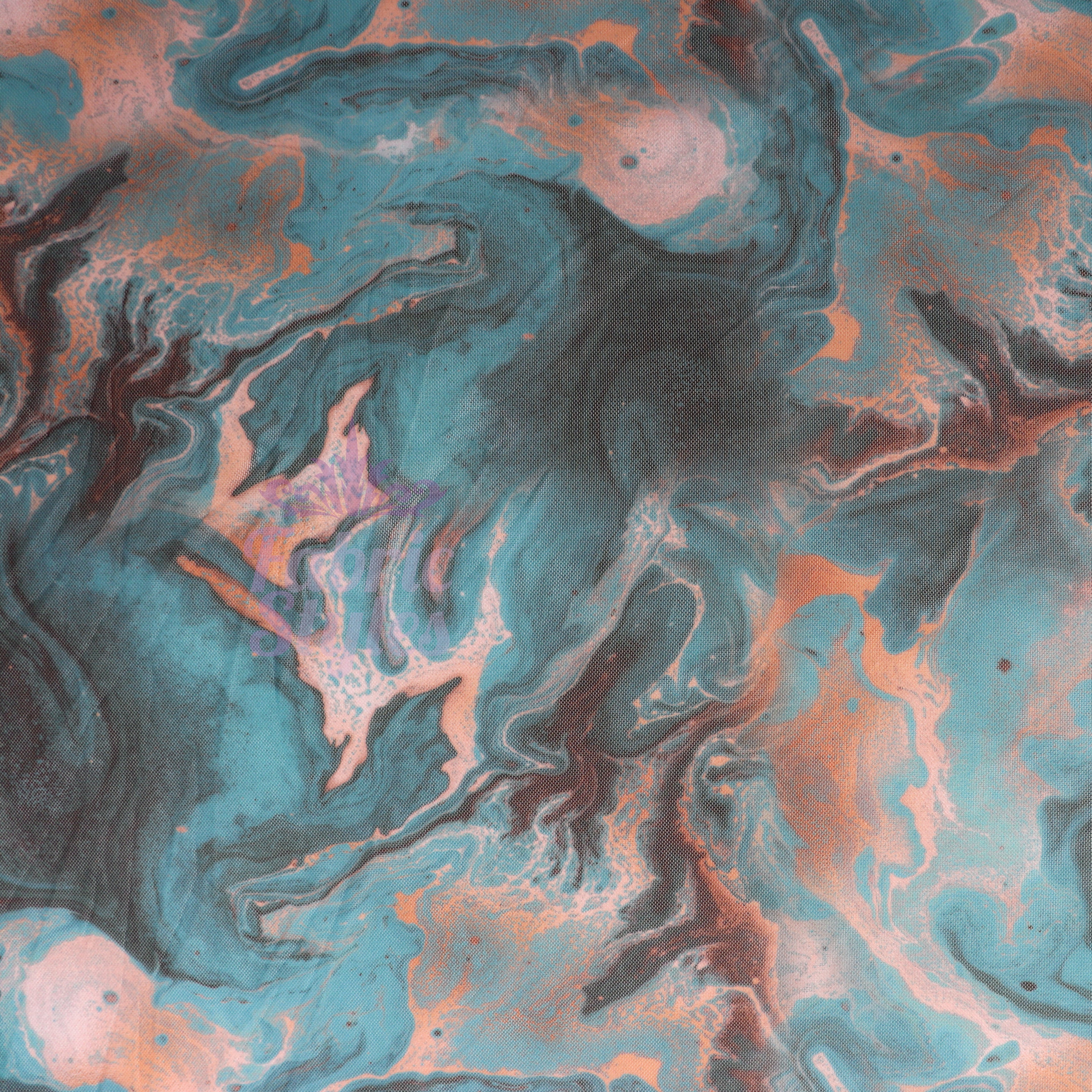 Blue Orange Marble Power Mesh Fabric