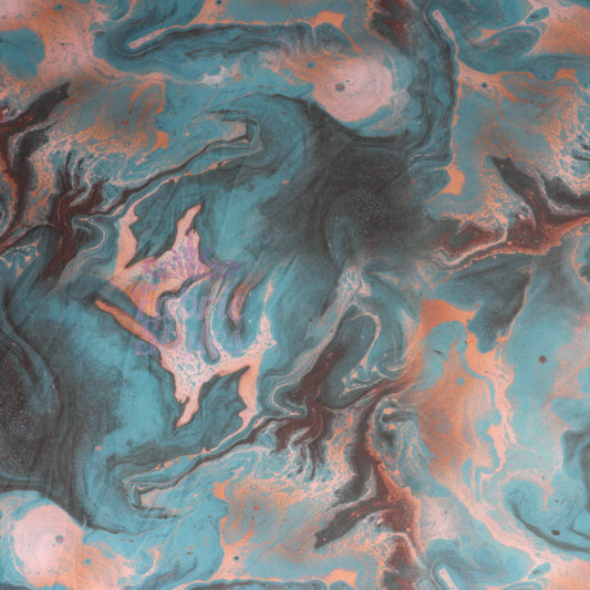 Blue Orange Marble Power Mesh Fabric