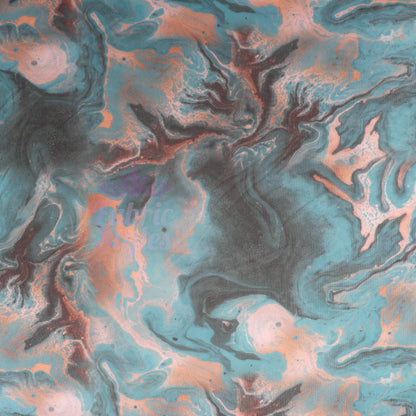 Blue Orange Marble Power Mesh Fabric
