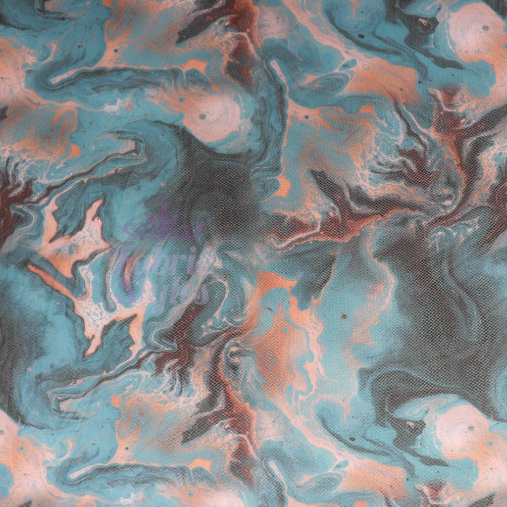 Blue Orange Marble Power Mesh Fabric