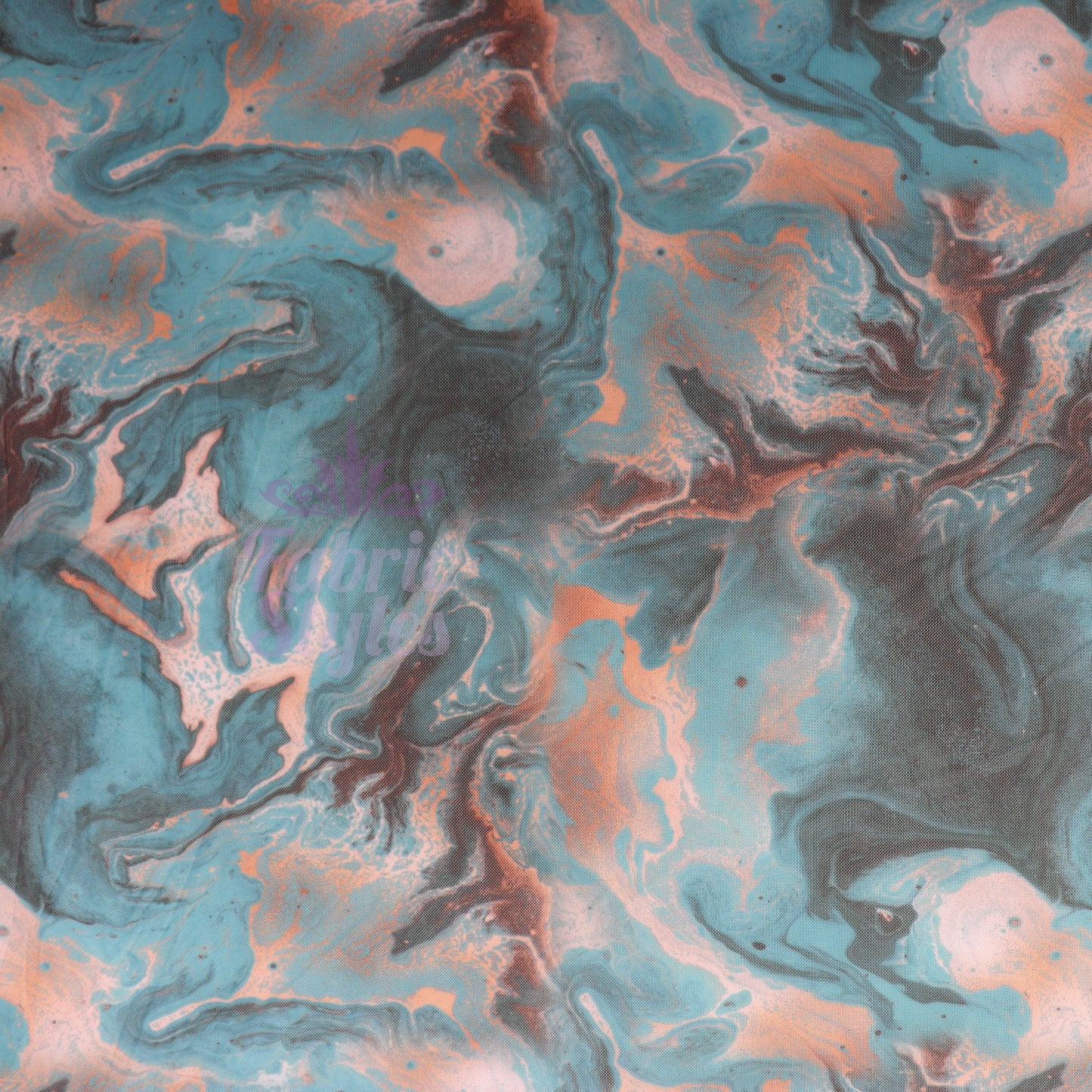 Blue Orange Marble Power Mesh Fabric
